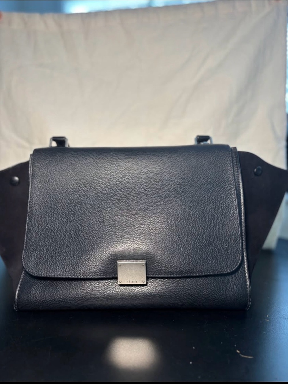 Celine Black Leather Shoulder Bag with Flap
